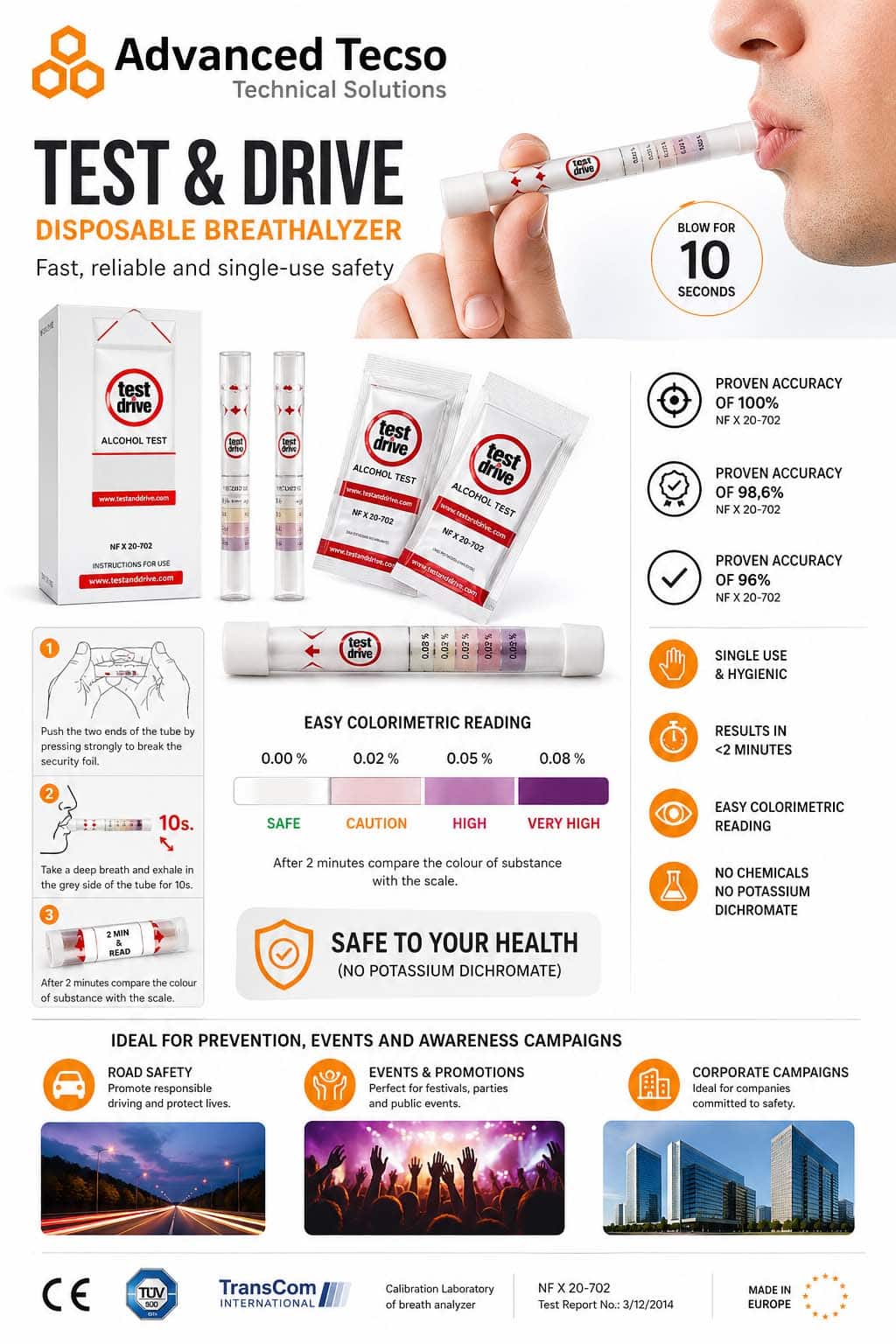 Alcoholímetro Desechable de un solo uso Test & Drive