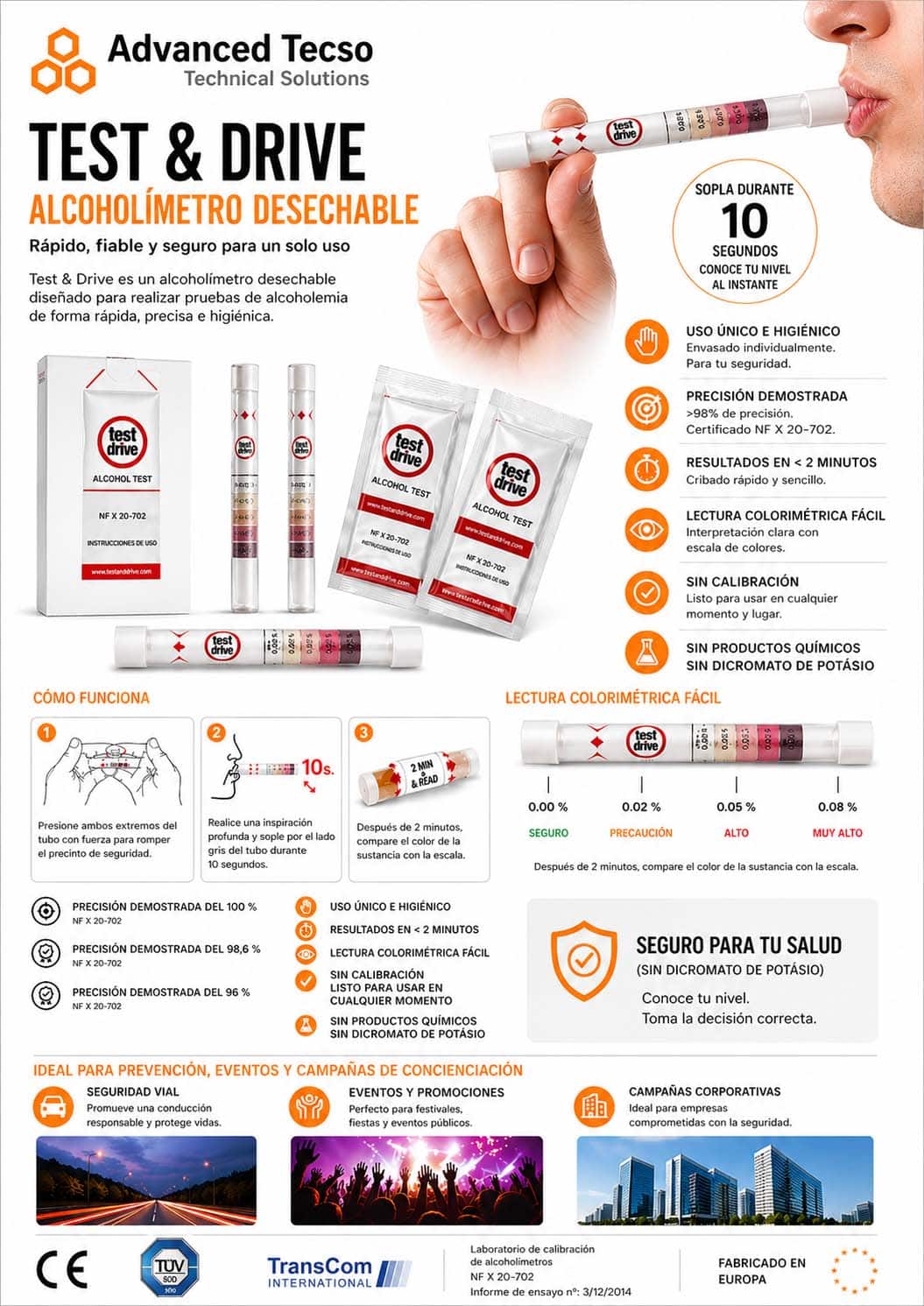 Alcoholímetro Desechable de un solo uso Test & Drive