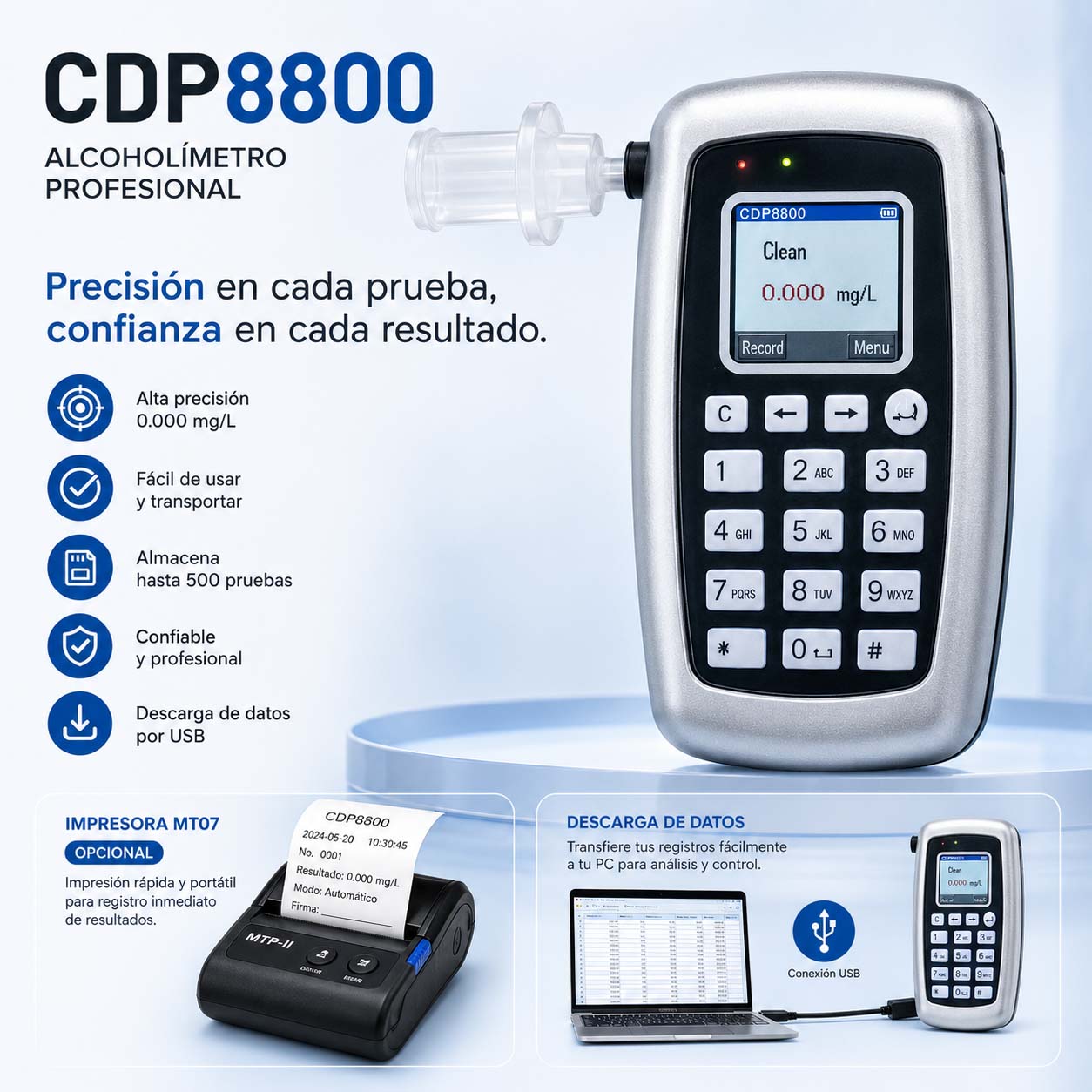 Etilómetro CDP 8800 con Teclado e Impresora (opcional)
