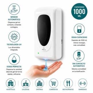 Dispensador Automático de Gel para Manos 1000 ml con Sensor Infrarrojo y Luz UV Integrada