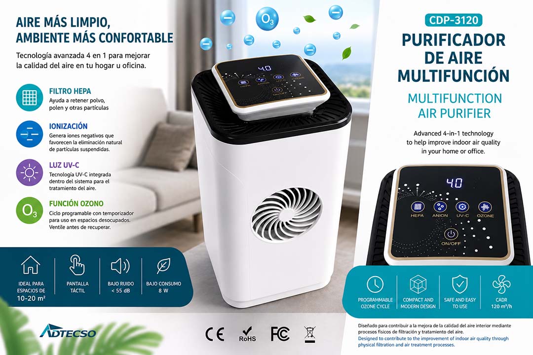 Purificador de aire multifunción HEPA-UV-IONIZADOR-OZONO CDP3120
