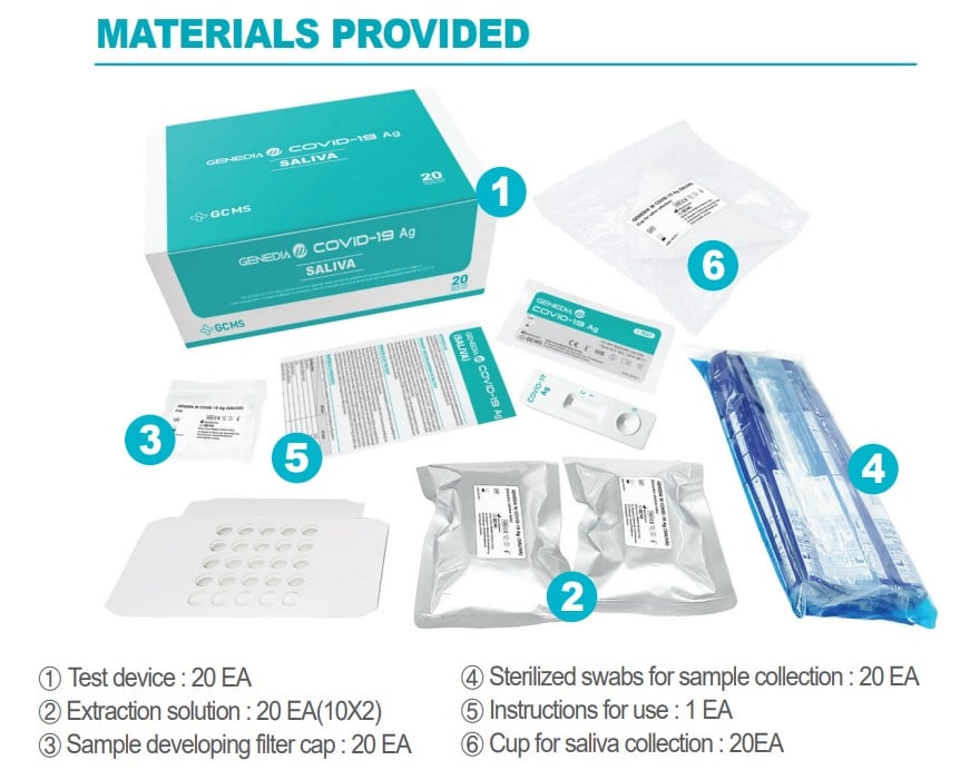 Test de antÃgenos COVID-19 por saliva GENEDIA W 643G-S -Pack 20
