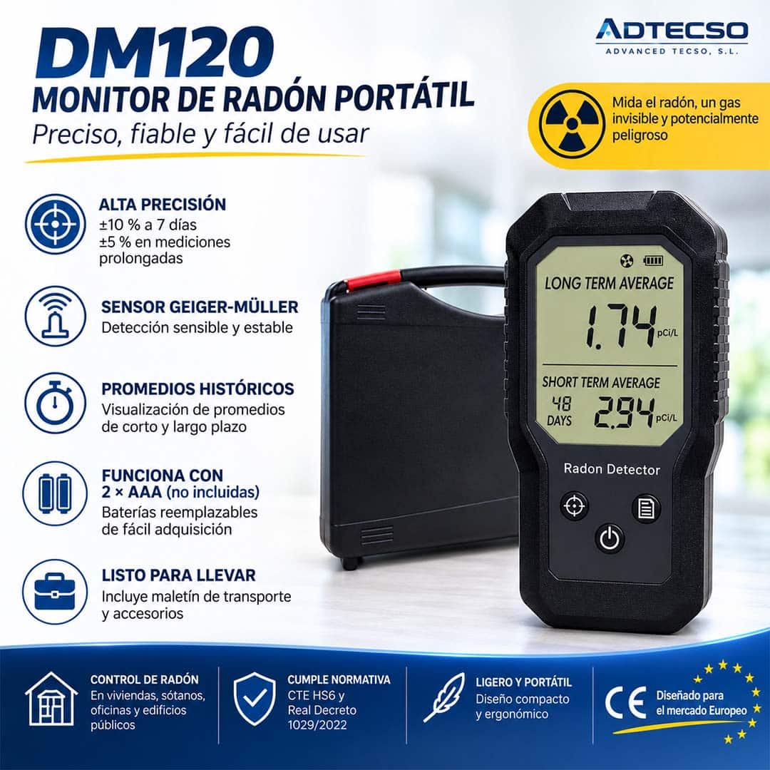 Detector de gas Radón portátil AT-DM120 Profesional