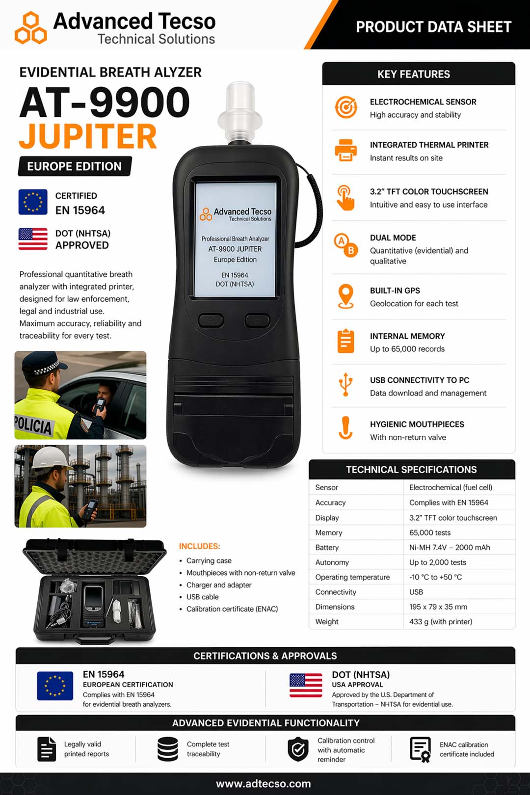 Etilometro cuantitativo AdTecso-Jupiter AT-9900 con impresora