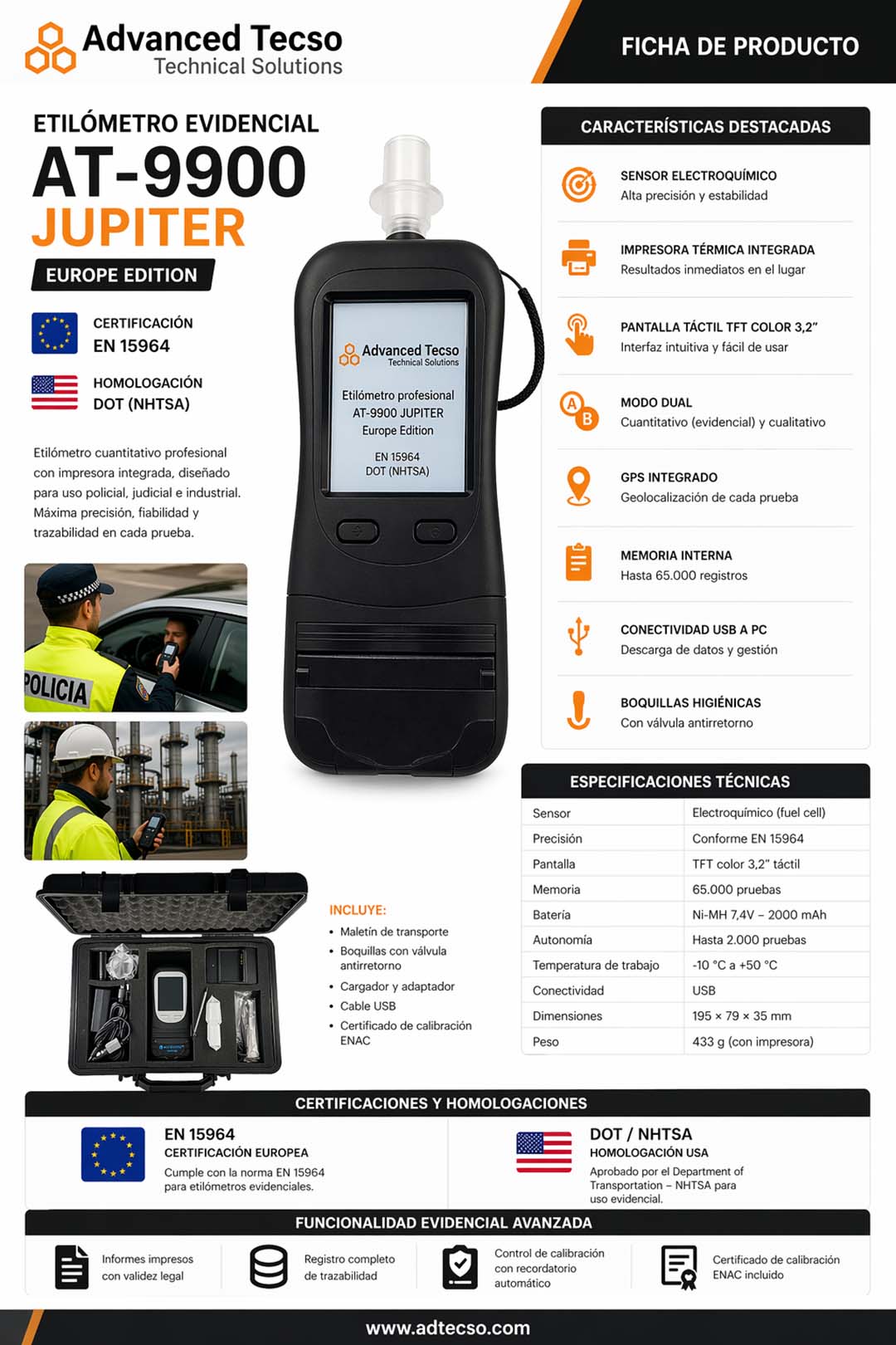 Etilometro cuantitativo AdTecso-Jupiter AT-9900 con impresora