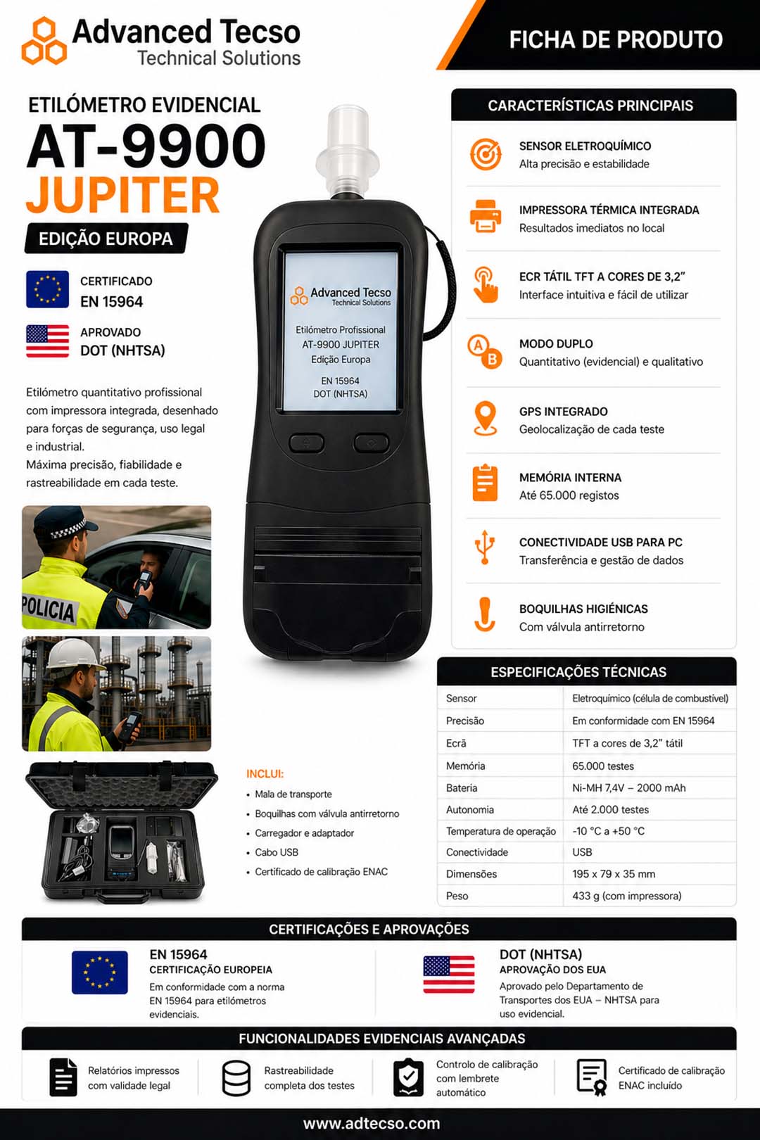 Etilometro cuantitativo AdTecso-Jupiter AT-9900 con impresora