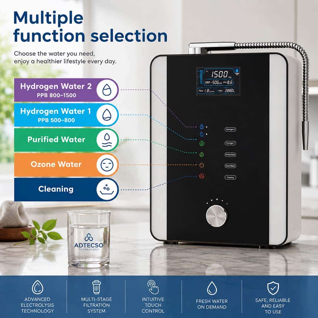 Dispensador de agua Hidrogenada, alcalina y ozonizada HIDROPURE H2. AT-H808D
