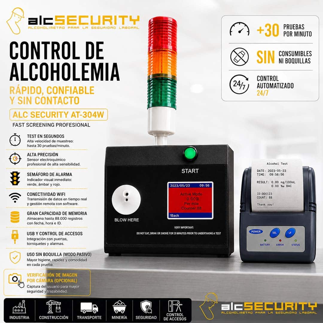 Alcoholímetro para control Laboral ALC Security AT-304W Fast Screening