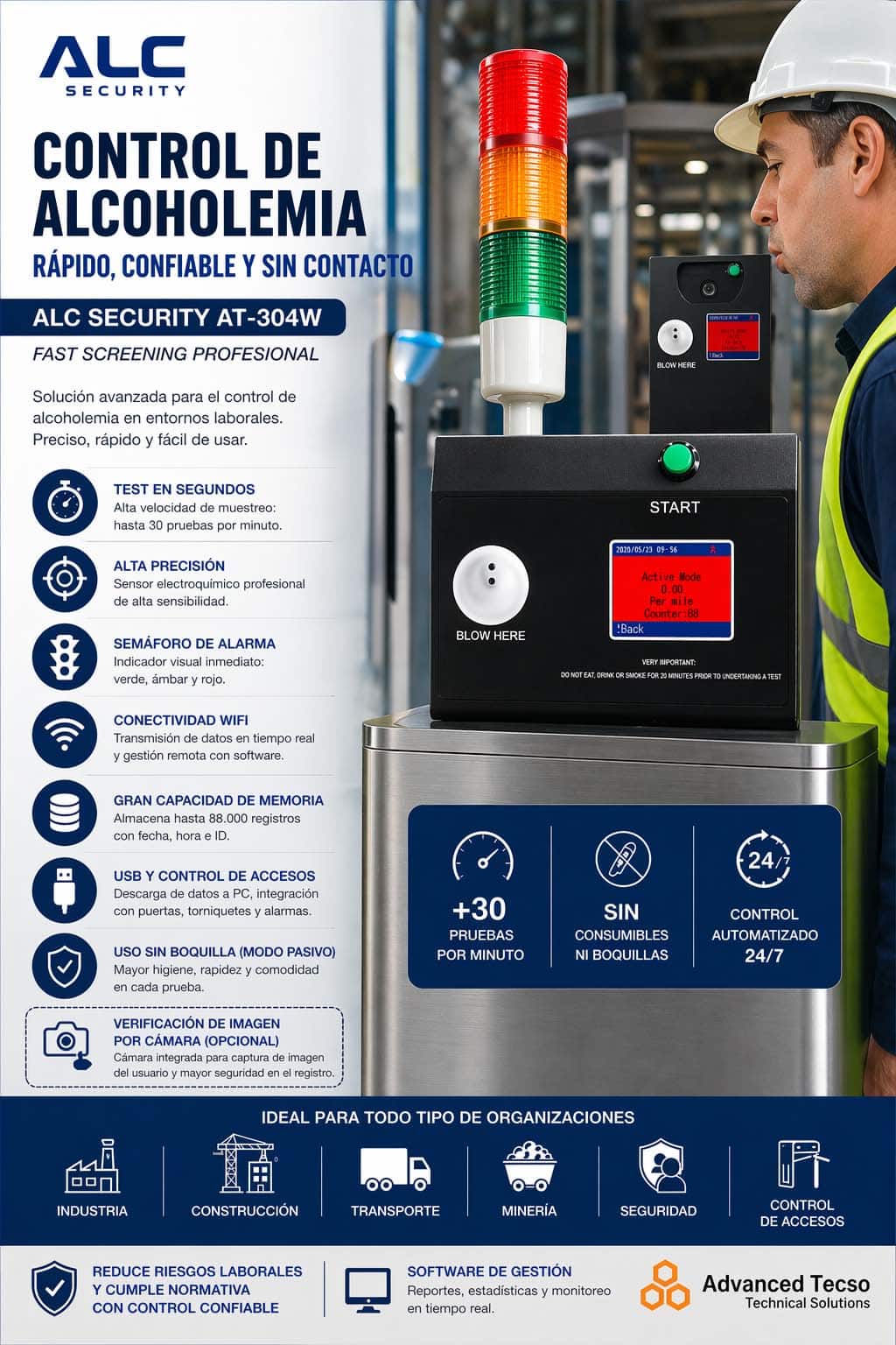 Alcoholímetro para control Laboral ALC Security AT-304W Fast Screening