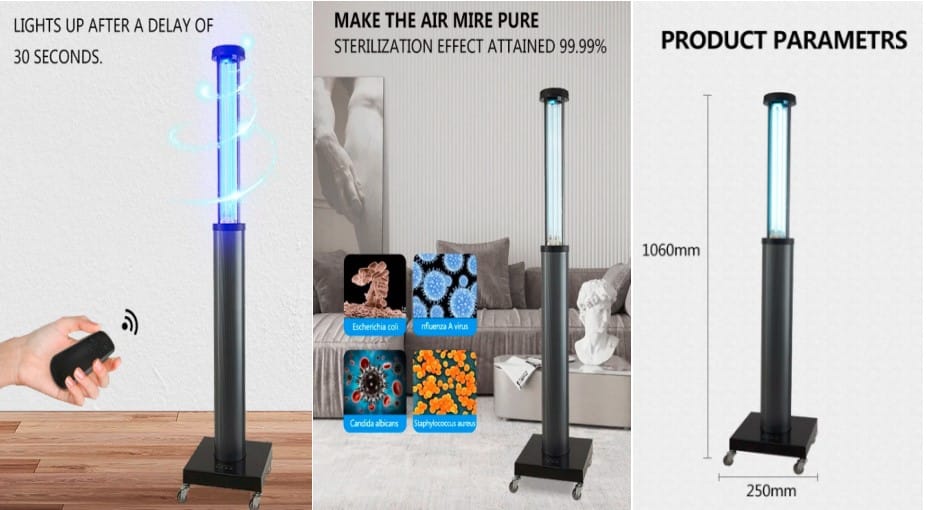 Lámpara UV-C de esterilización y purificación AT-UVC 120-200W transportable