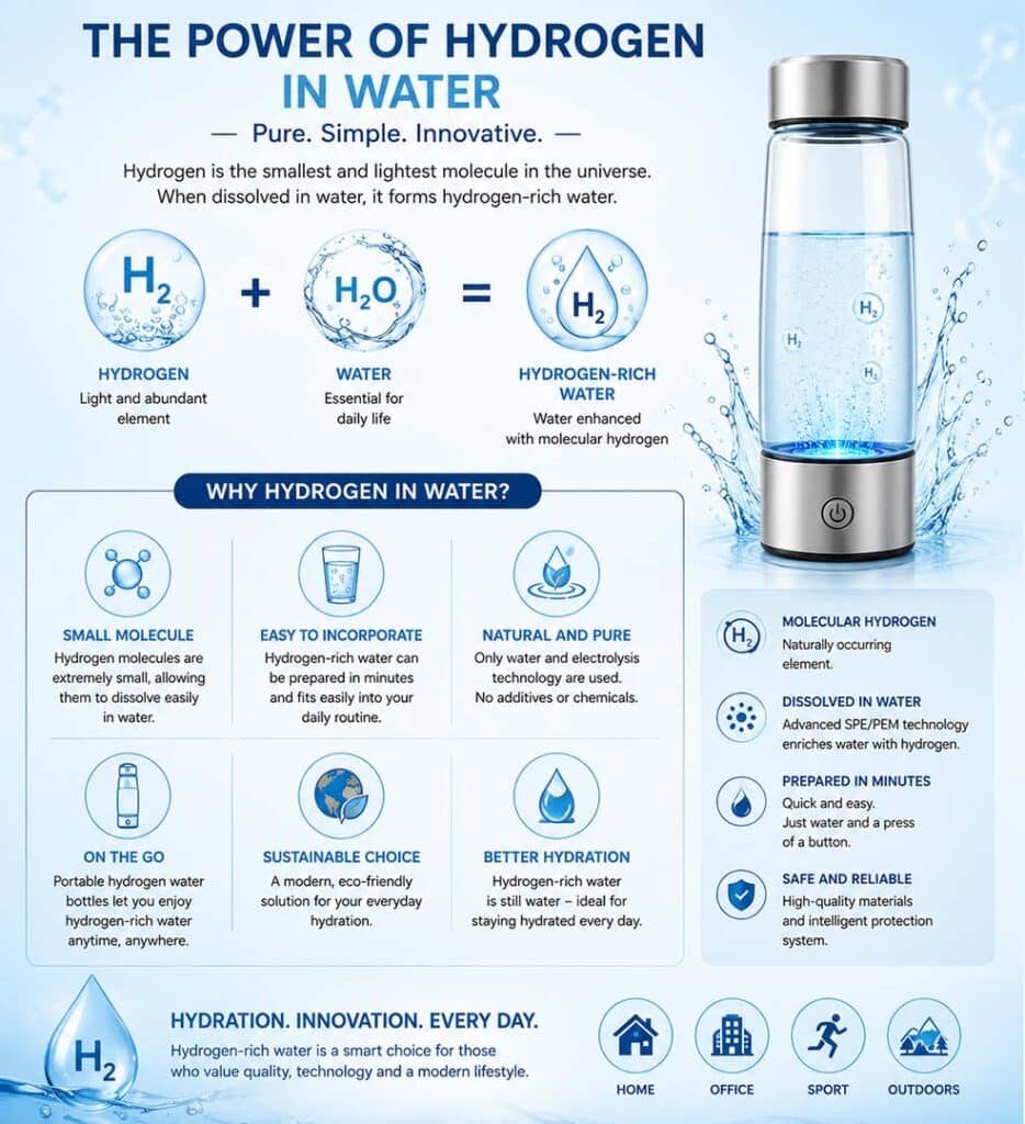 Botella de agua hidrogenada AT-CA102A con tecnología SPE-PEM-Generador de hidrógeno 1500 ppb