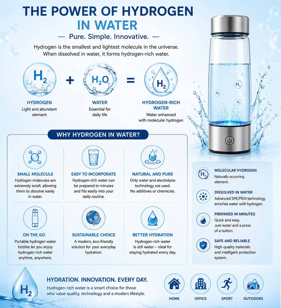 Botella de agua hidrogenada AT-CA102A con tecnología SPE-PEM-Generador de hidrógeno 1500 ppb
