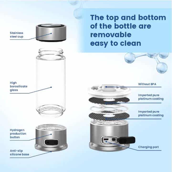 botella de agua hidrogenada, generador de agua hidrogenada, botella de hidrógeno, agua rica en hidrógeno, agua hidrogenada portátil, generador de hidrógeno para agua, Tecnología / características, tecnología SPE PEM, electrólisis agua hidrogenada, hidrogenador de agua portátil, botella hidrogenadora, agua con hidrógeno molecular, ORP negativo agua, Uso y beneficios, hidratación avanzada, botella de agua saludable, agua antioxidante hidrógeno, agua hidrogenada para deporte, botella agua wellness, botella agua para oficina y viajes, Botella de agua hidrogenada AT-CA102A con tecnología SPE/PEM-Generador de hidrógeno 1500 ppb