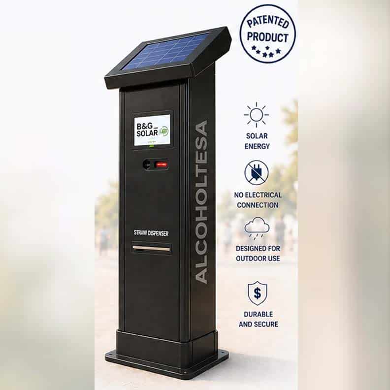 Alcoholímetro vending autónomo con placas solares para exteriores B&G-SOLAR