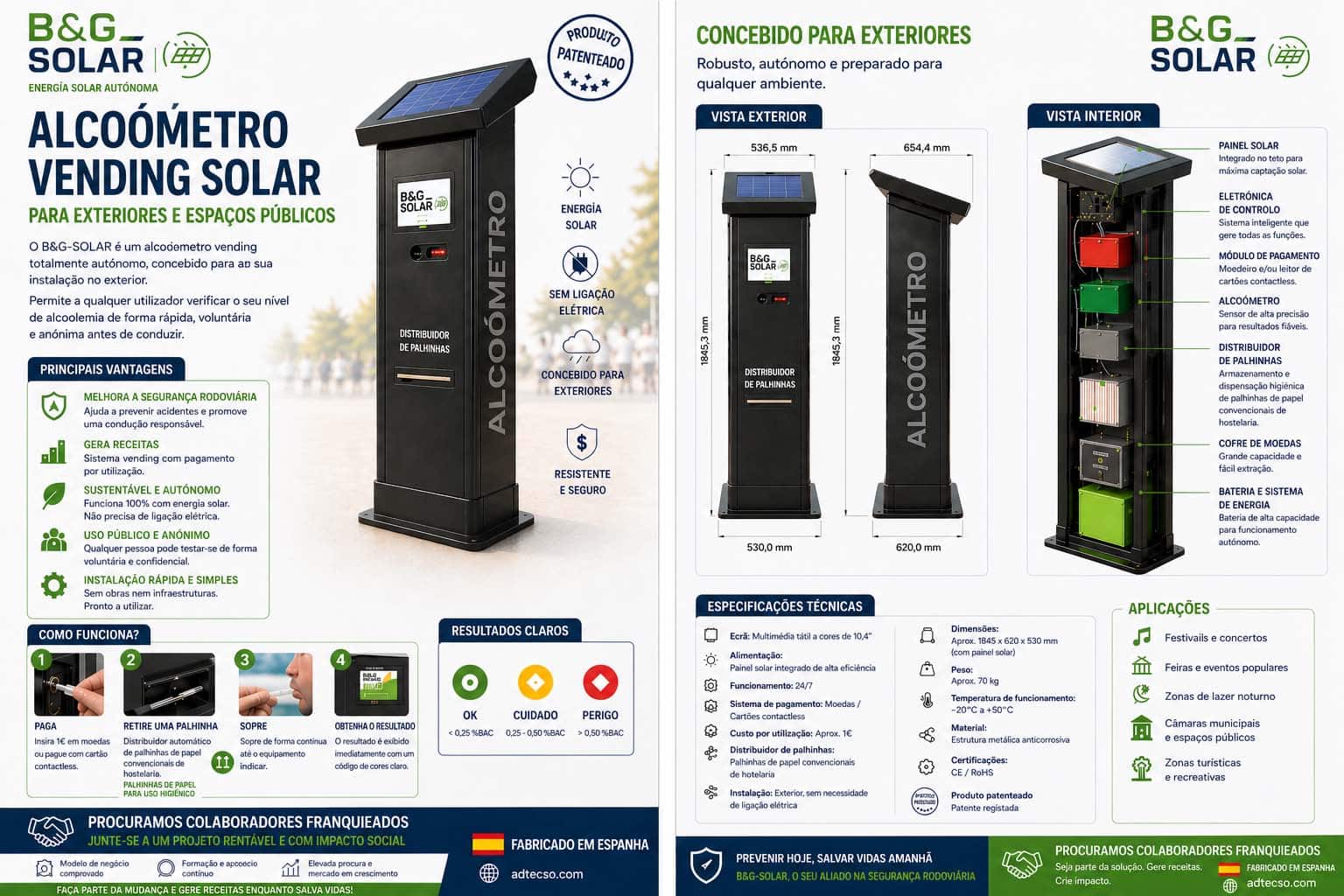 Alcoholímetro vending autónomo con placas solares para exteriores B&G-SOLAR
