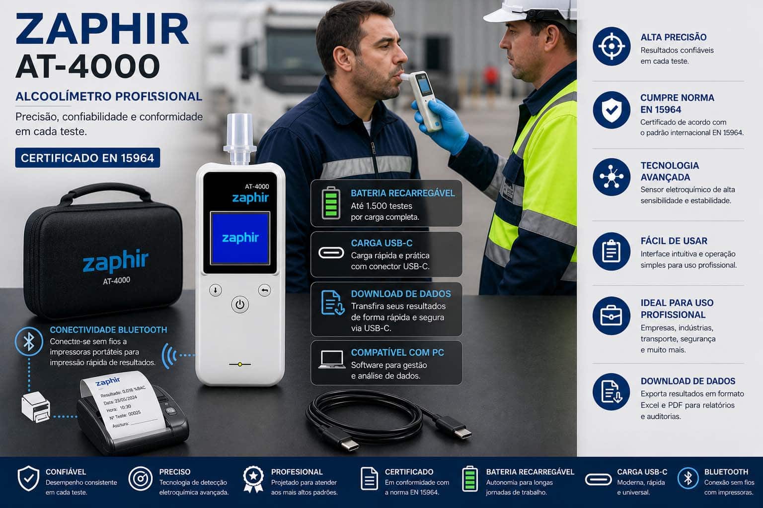 Alcoholímetro profesional Zaphir AT-4000 certificado EN-15964