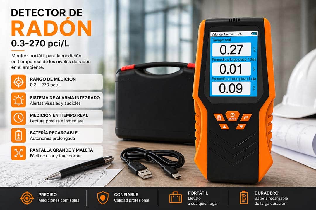 Detector de Radón Profesional Portátil DM68R con batería de Litio
