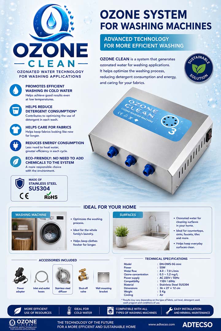 Sistema de ozono para lavadoras Ozone- Clean Stainless Steel SUS304