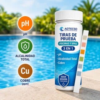 Tiras Reactivas 3 en 1 para Análisis de Agua con Ionizadores: pH, Alcalinidad y Cobre (Cu)
