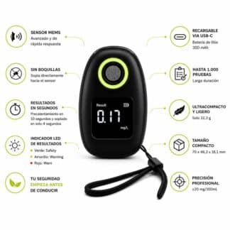 Alcoholimetro Personal YOUBLOW 1000 Portatil sin boquilla y recargable USB-C