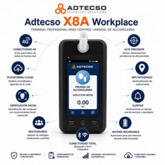 Alcoholímetro profesional Cloud 4G para control laboral de alcoholemia X8A