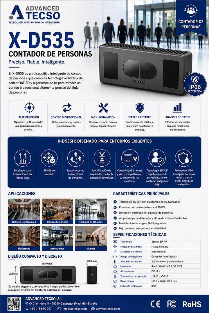 Cámara Inteligente Contador de Personas X-D535H com Tecnología de sensor 3D IA