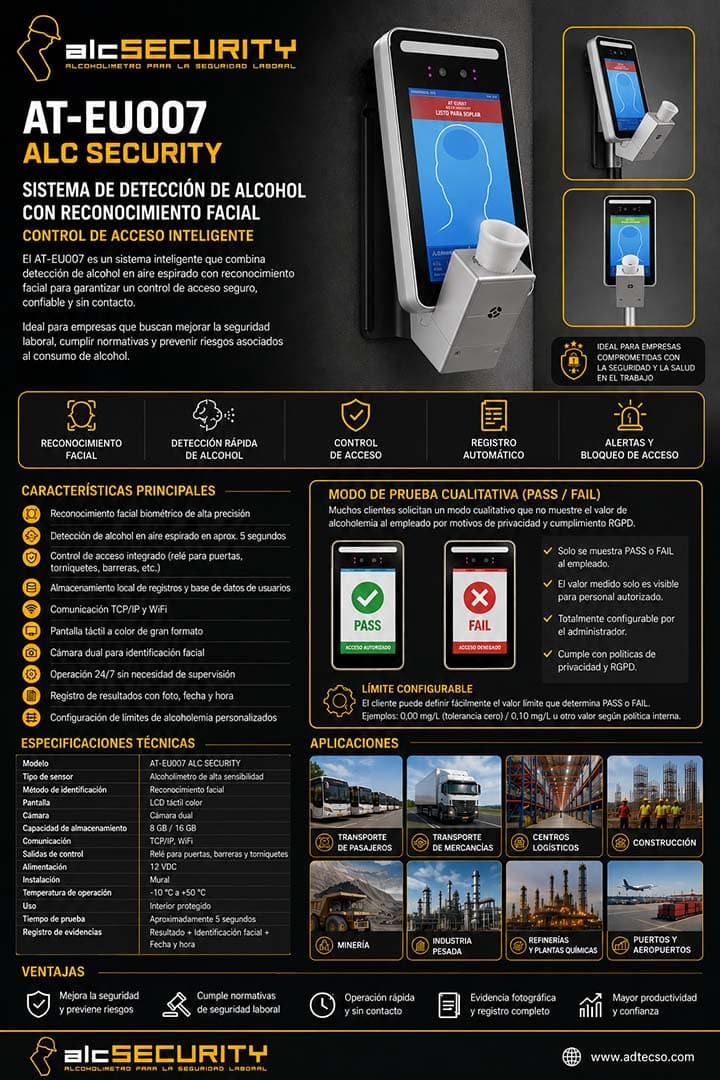 Sistema Inteligente de Detección de Alcohol AT-EU007 ALC SECURITY
